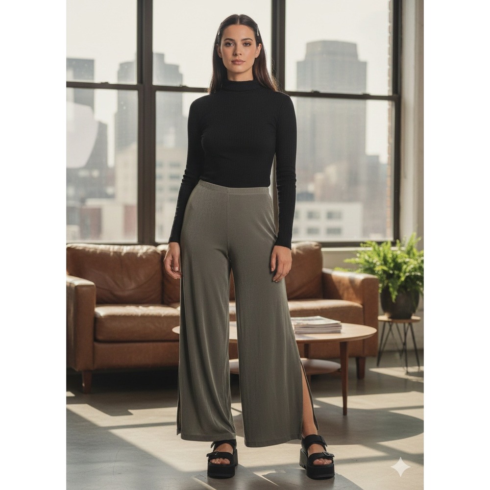 Chicos Travelersy2k Merano Elmwood Wide Leg Pants Size 2 Olive‎ Green